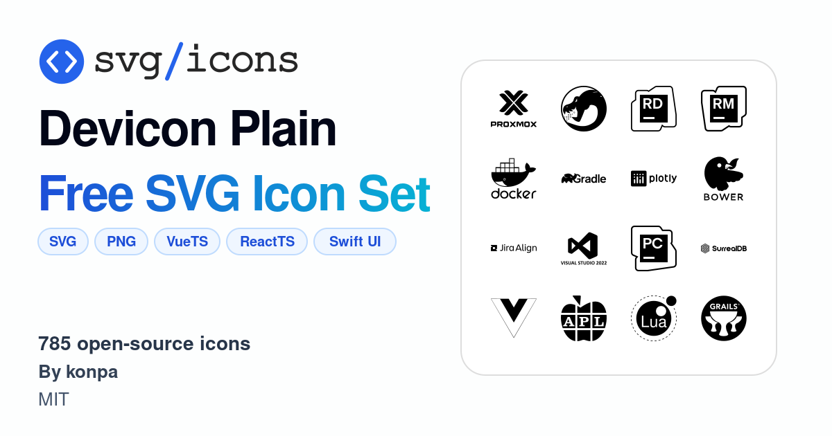 Svg/icons - Devicon Plain Icon Set, 785 free SVG icons