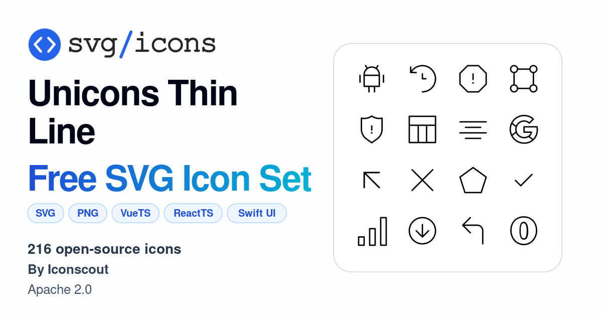 Svg/icons - Unicons Thin Line Icon Set, 216 free SVG icons