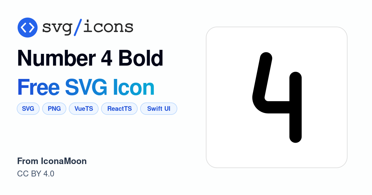 Number-4-bold SVG Icon - Free Number-4-bold PNG & SVG Download