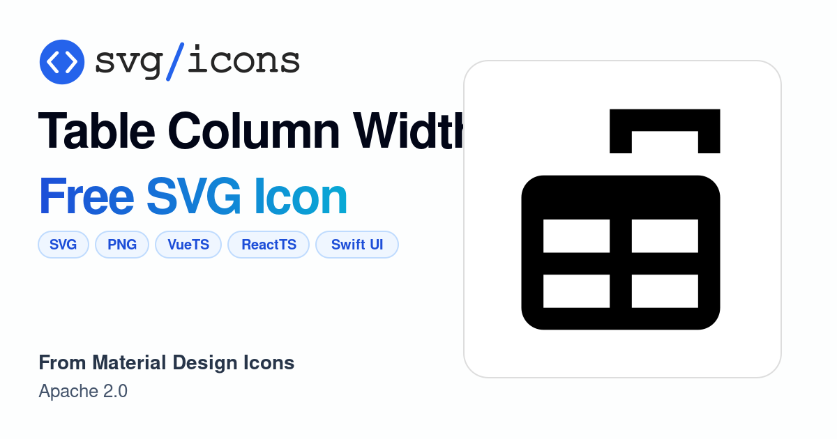 Table-column-width SVG Icon - Free Table-column-width PNG & SVG Download