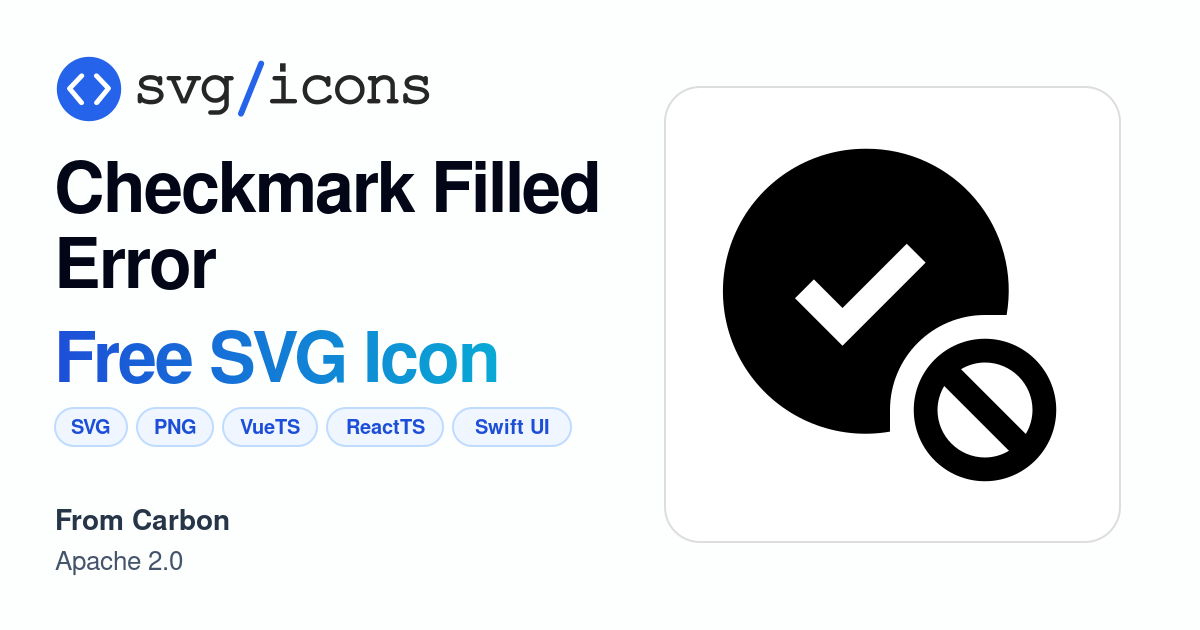 Checkmark-filled-error SVG Icon - Free Checkmark-filled-error PNG & SVG ...