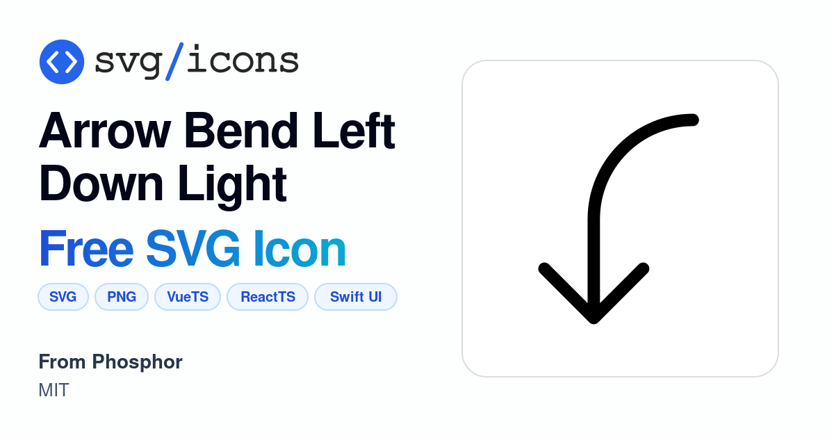 Arrow-bend-left-down-light SVG Icon - Free Arrow-bend-left-down-light ...