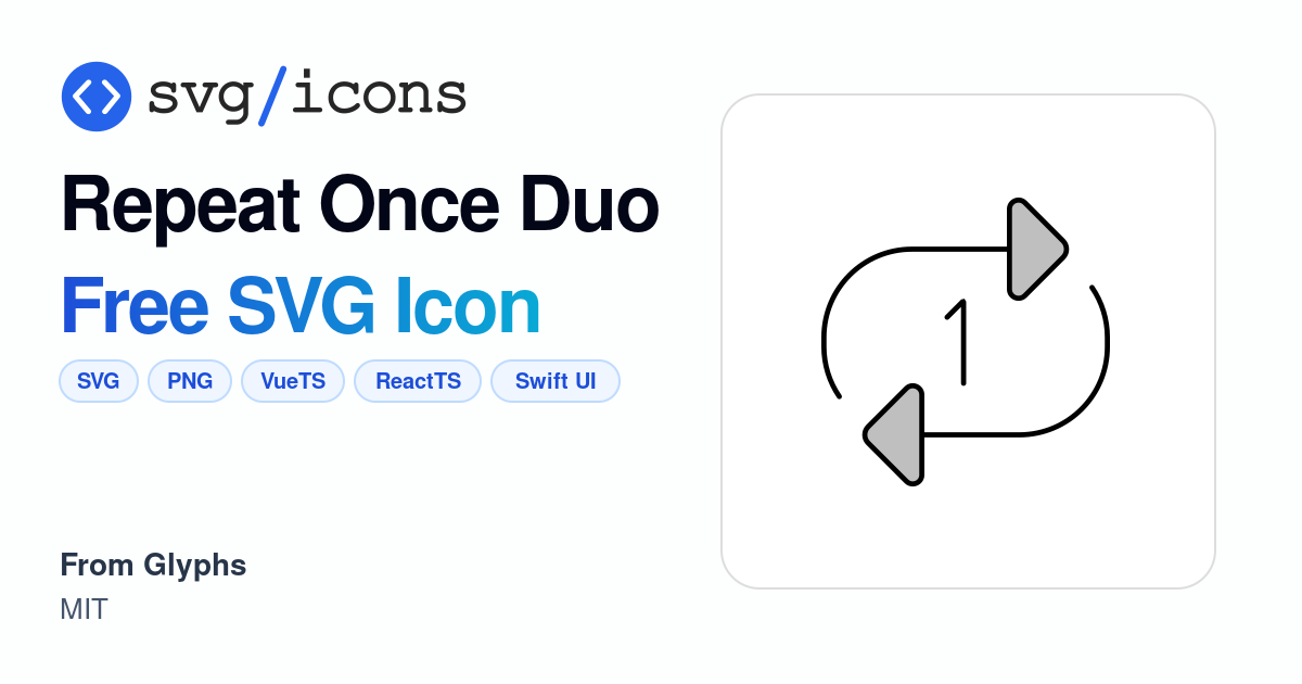 Repeat-once-duo SVG Icon - Free Repeat-once-duo PNG & SVG Download