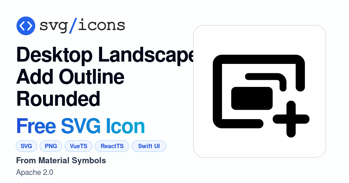 Desktop-landscape-add-outline-rounded SVG Icon - Free Desktop-landscape ...
