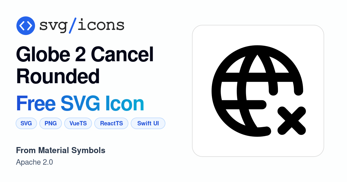 Globe-2-cancel-rounded SVG Icon - Free Globe-2-cancel-rounded PNG & SVG ...