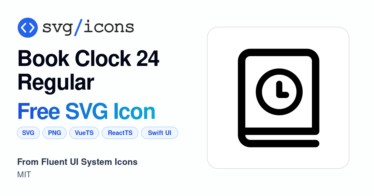 Book-clock-24-regular SVG Icon - Free Book-clock-24-regular PNG & SVG ...
