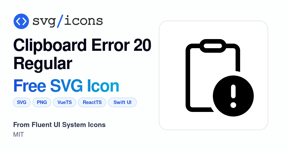 Clipboard-error-20-regular SVG Icon - Free Clipboard-error-20-regular ...